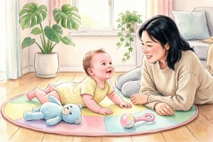 تقویت عضلات گردن و شانه نوزاد: اهمیت «زمان روی شکم بودن» (Tummy Time)